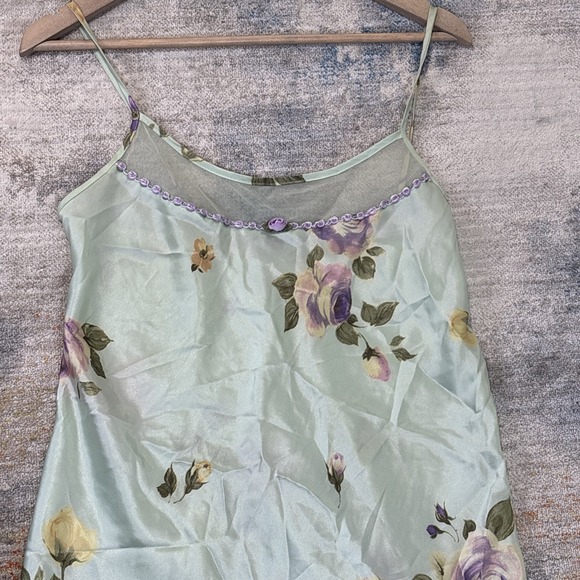 California Tan Other - Vintage California Dynasty Babydoll Nightgown M Green Floral‎ Y2K Romantic Slip